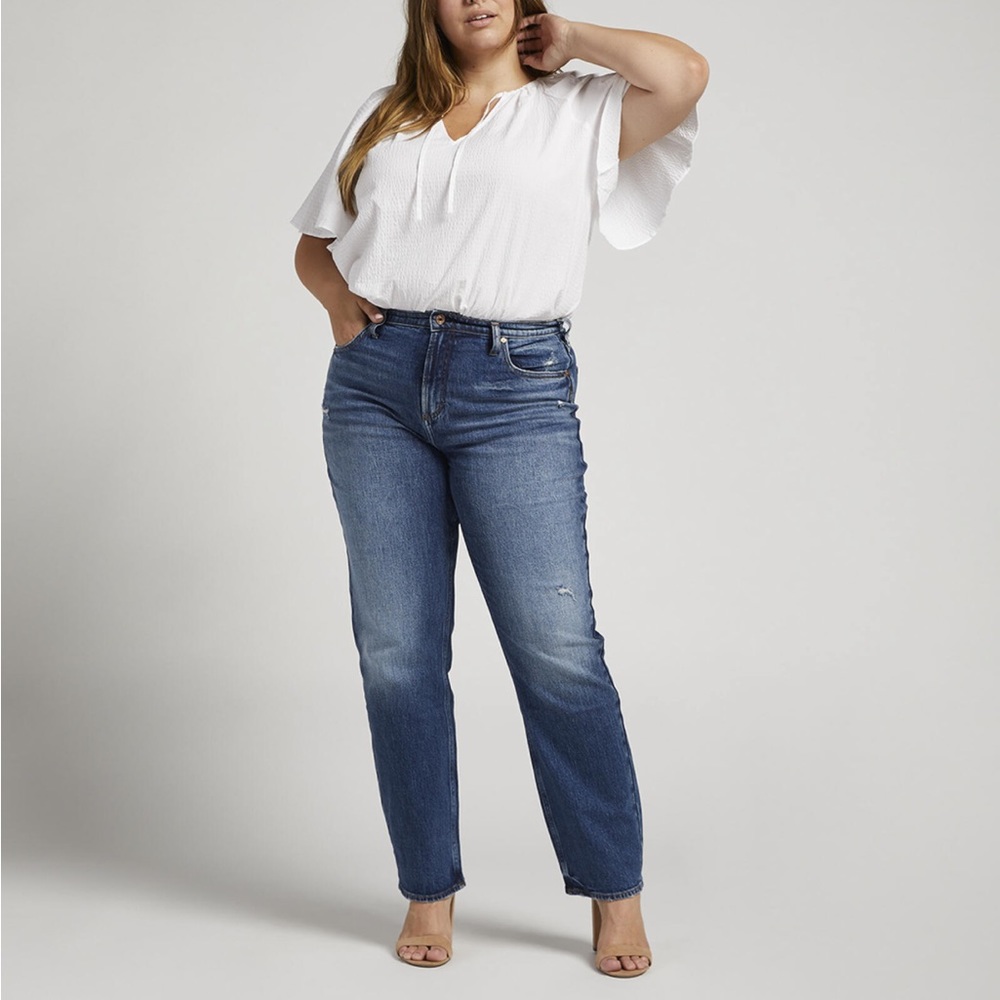 NWOT SILVER JEANS FRISCO High Rise Straight Leg Distressed Plus Size 20W
